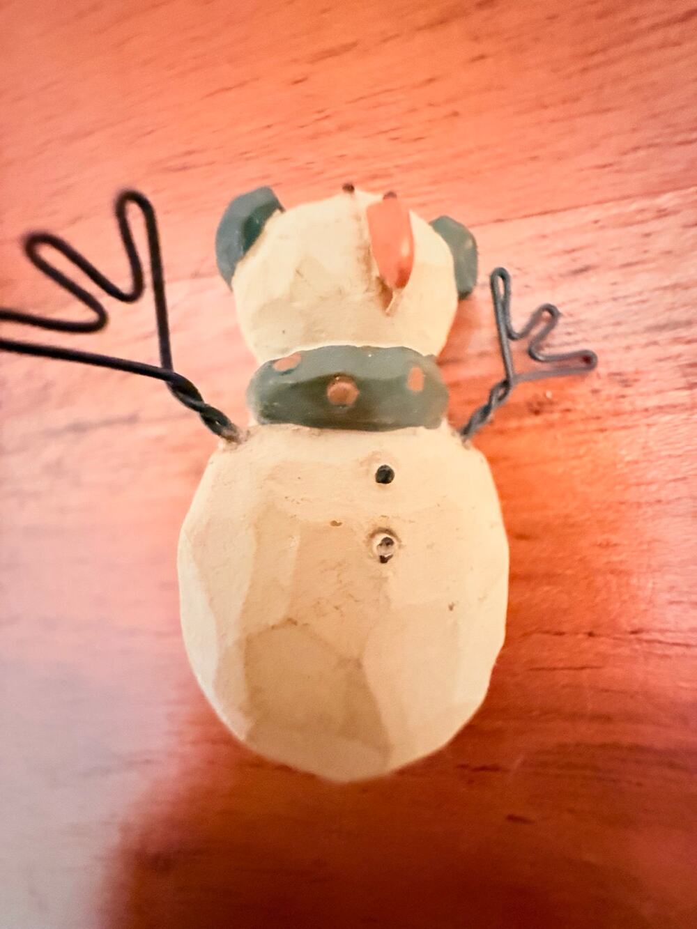Vintage Ceramic Christmas Snowman Brooch with Wire Arms